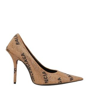 Balenciaga gold crystal strass studded logo pointed-toe pumps with 115mm heel